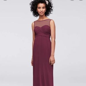 David’s Bridal Wine Long Illusion Mesh Dress